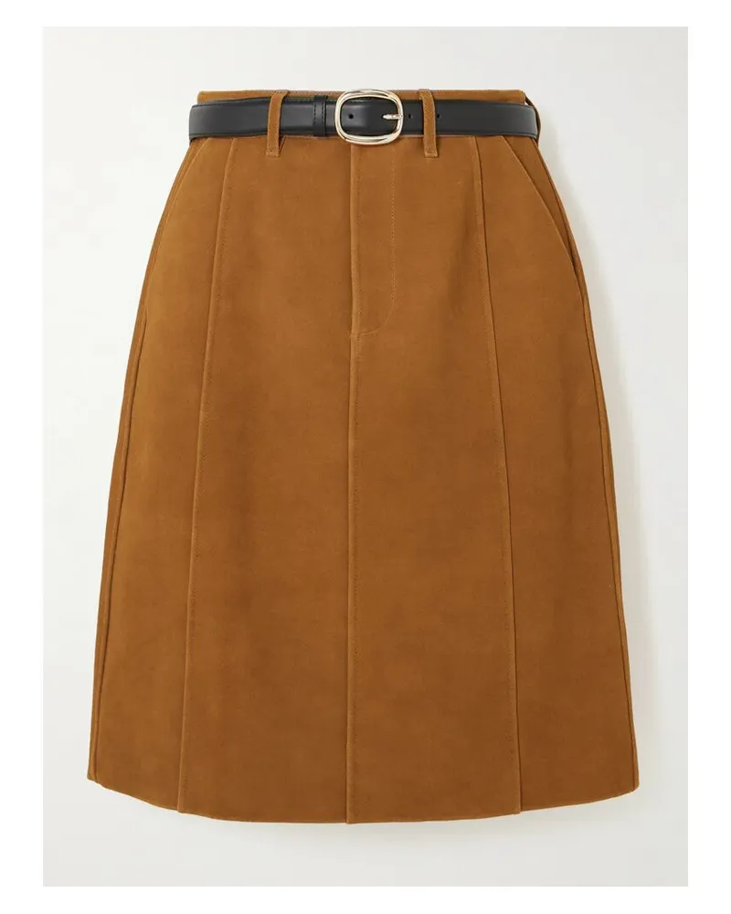 Self-Portrait Rock Aus Veloursleder In Patchwork-optik Mit Gürtel - Braun Braun