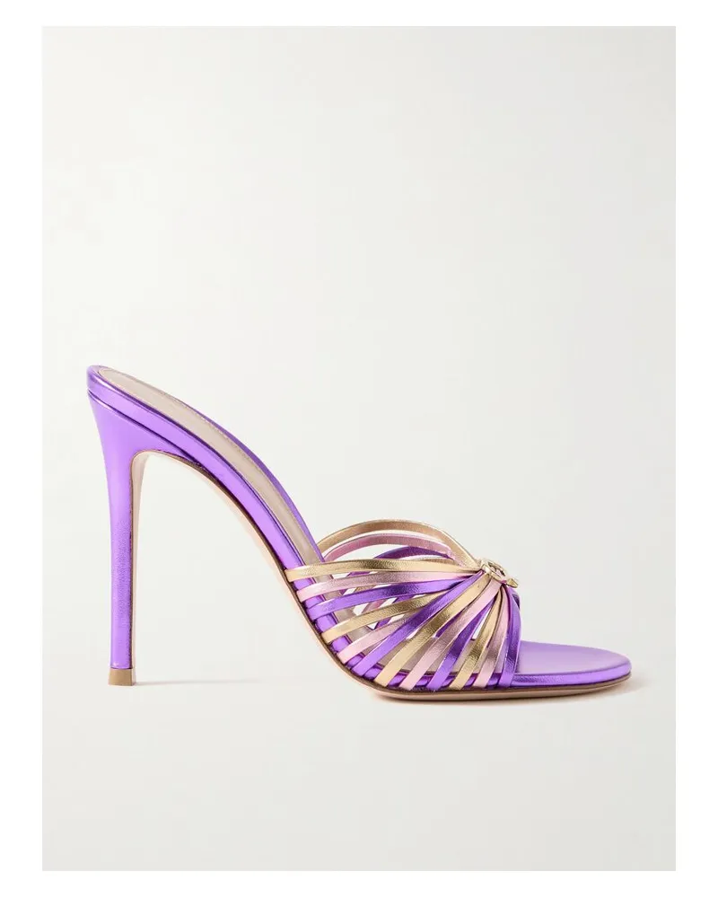 Gianvito Rossi 70 Sandalen Aus Metallic-leder Mit Verzierung - Lila Lila