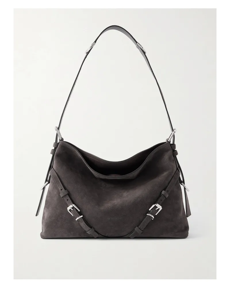 Givenchy Voyou Medium Buckled Suede Shoulder Bag - Gray Gray