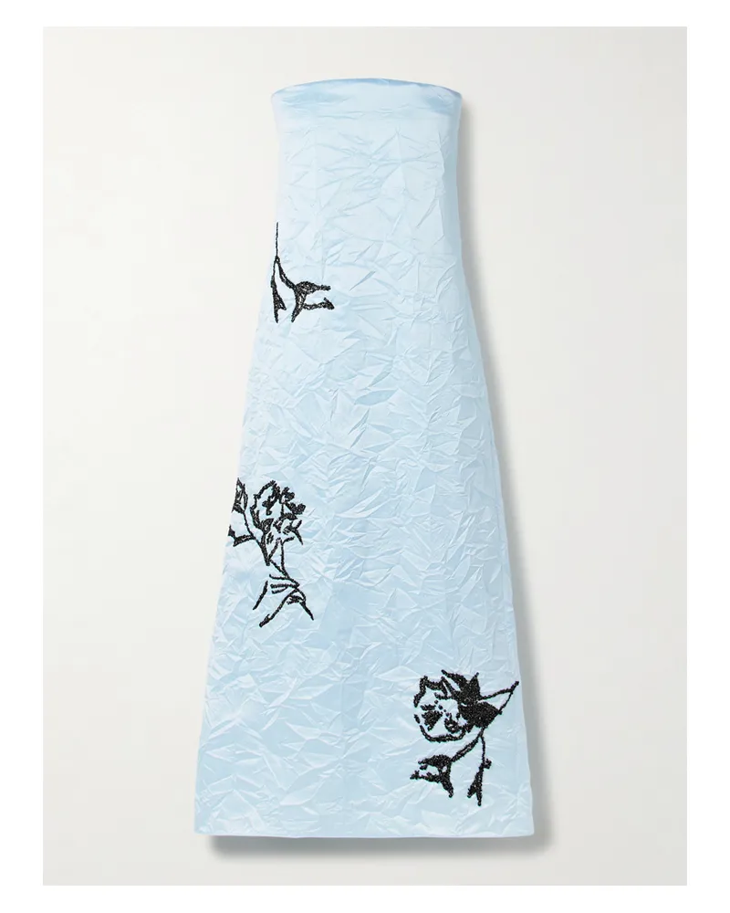Erdem Trägerloses Midikleid Aus Satin In Knitteroptik Mit Verzierungen - Blau Blau