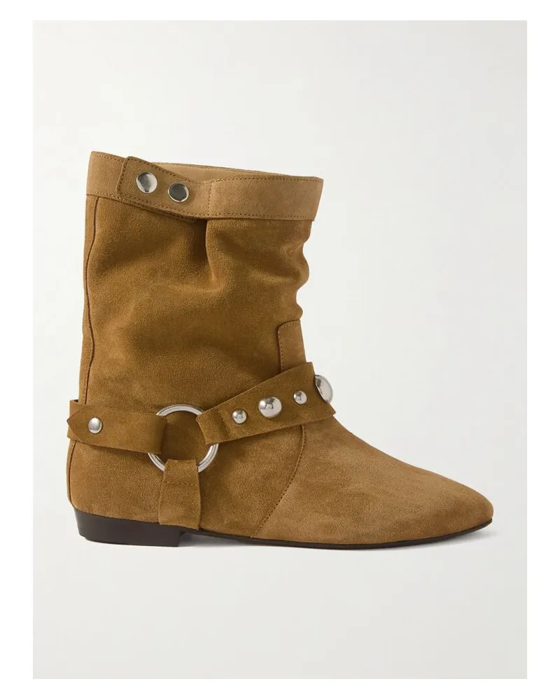 Isabel Marant Stania Ankle Boots Aus Veloursleder Mit Nieten - Braun Braun