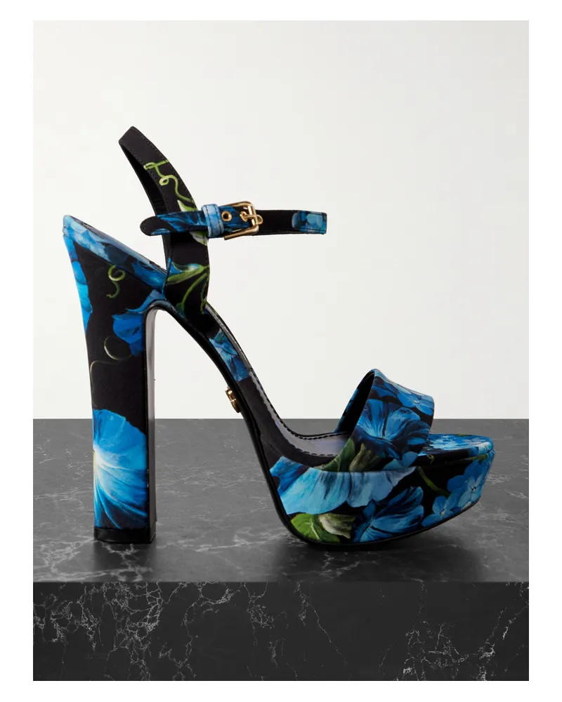Dolce & Gabbana Plateausandalen Aus Crêpe Mit Blumenprint - Mehrfarbig Mehrfarbig