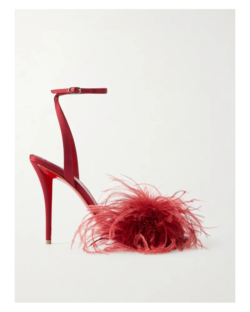 Christian Louboutin Miss Z Poupi 100 Feather-embellished Satin Sandals - Red Red