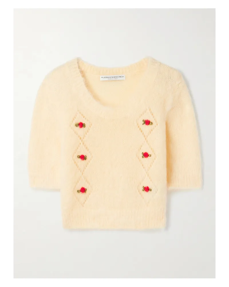 Alessandra Rich Pullover Aus Einer Mohairmischung In Pointelle-strick Mit Stickereien - Gelb Gelb