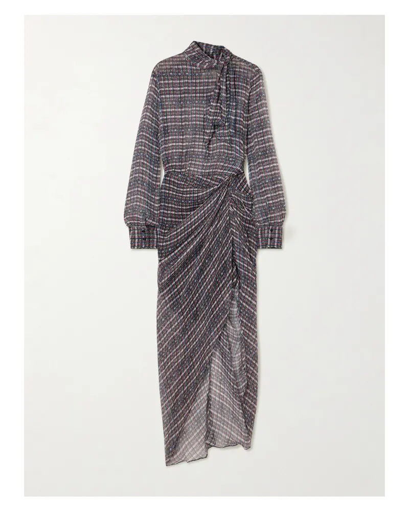 Isabel Marant Gloya Asymmetrisches Hemdblusenkleid Aus Kariertem Seidenkrepon Mit Schluppe - Blau Blau