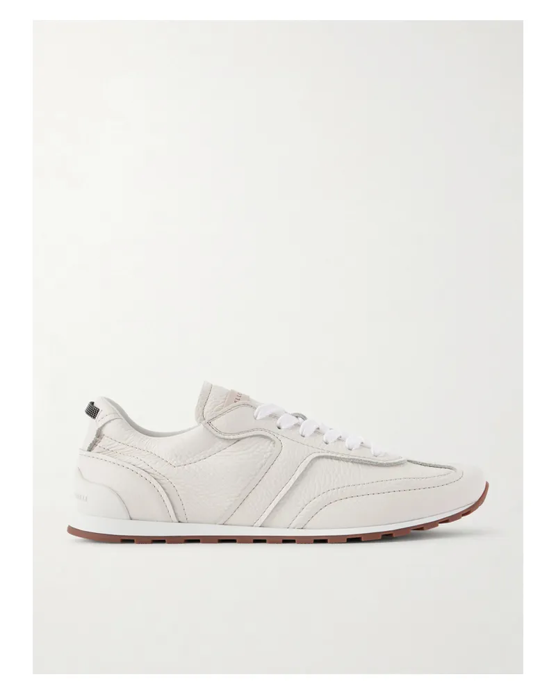 Brunello Cucinelli Embellished Textured-leather Sneakers - Ivory Ivory