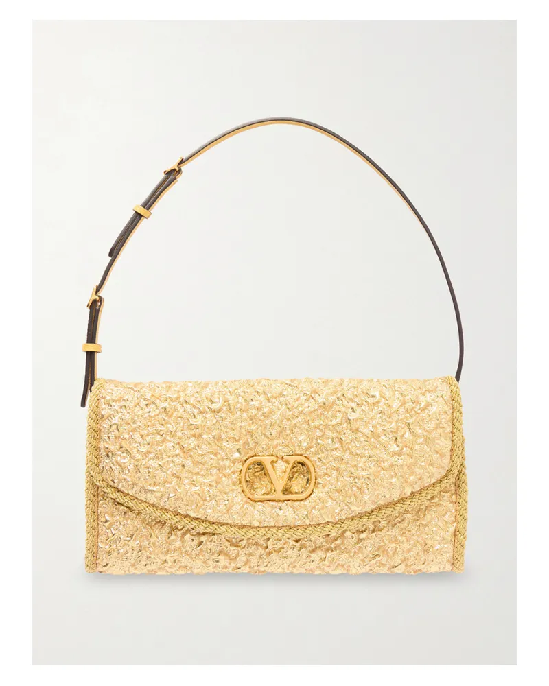 Valentino Garavani Schultertasche Aus Cloqué Mit Lederbesätzen - Gold Gold
