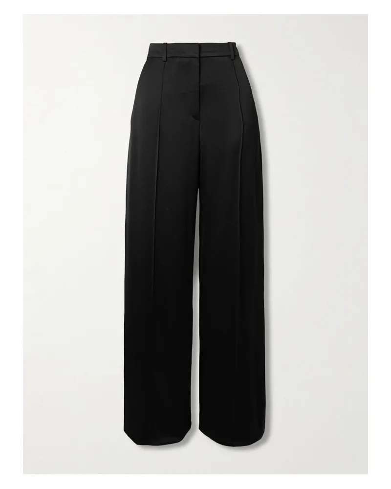 Balmain Hose Mit Weitem Bein Aus Satin Mit Falten - Schwarz Schwarz