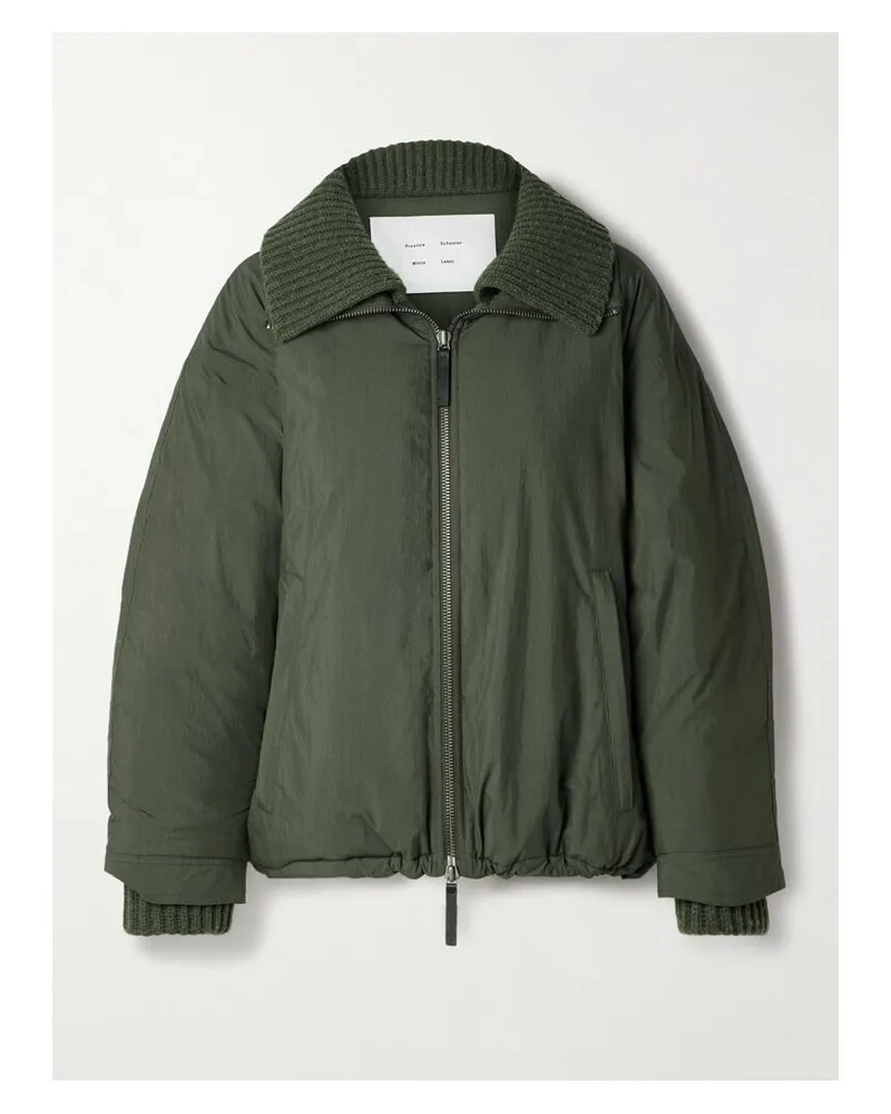 Proenza Schouler Veronica Jacke Aus Wattiertem Shell Aus Einer Baumwollmischung Mit Rippstrickbesätzen - Grün Grün