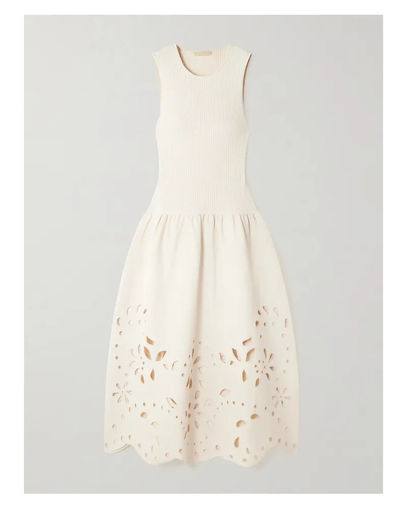 Ulla Johnson Rosaline Midikleid Aus Rippstrick Und Jersey Mit Lochstickerei - Creme Creme