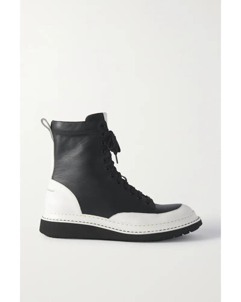 Loewe Zweifarbige Schnürstiefel Aus Leder - Schwarz Schwarz