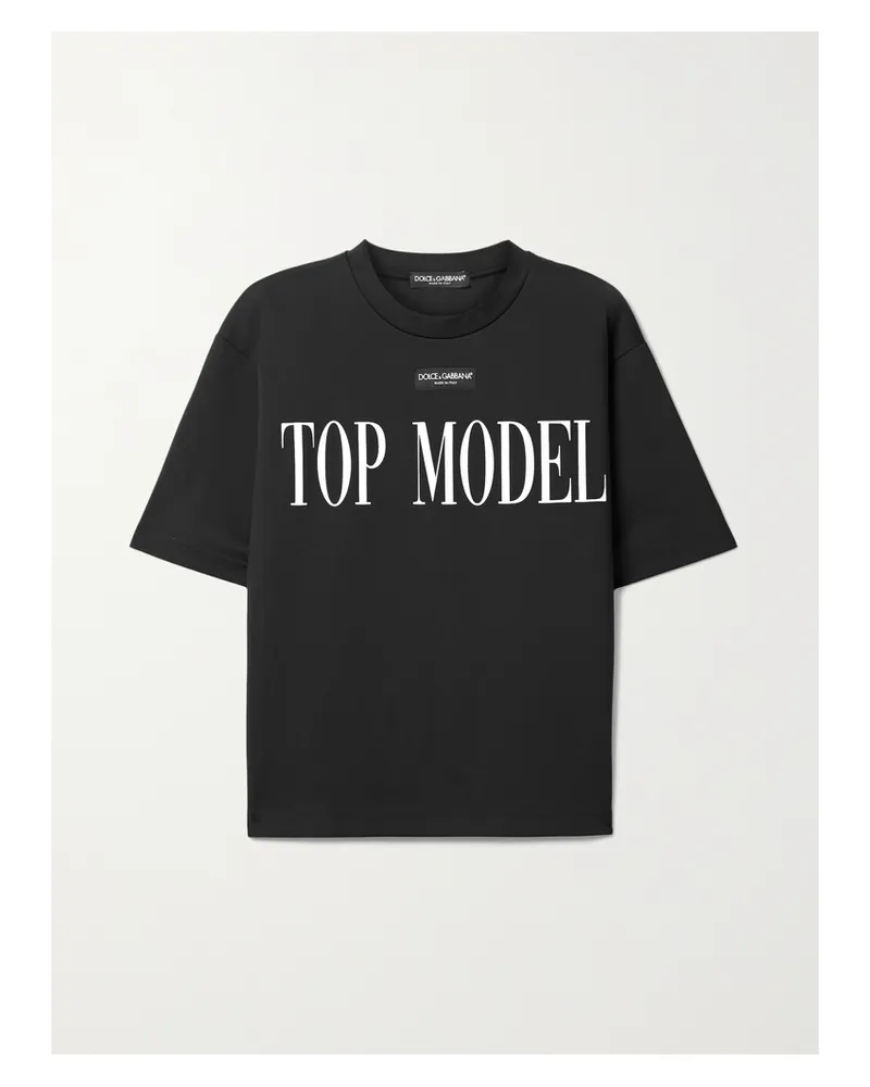 Dolce & Gabbana T-shirt Aus Jersey Aus Einer Baumwollmischung Mit Print Und Applikation - Schwarz Schwarz
