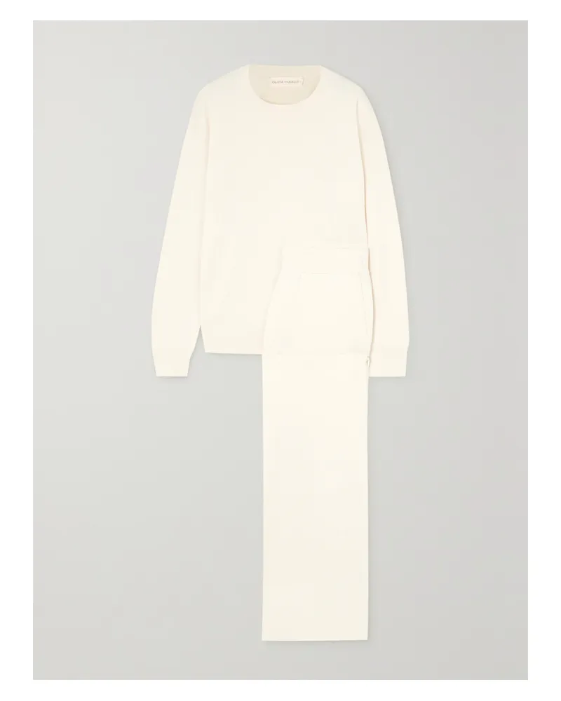 Olivia von Halle Carmel Silk And Cashmere-blend Sweatshirt And Track Pants Set - White White