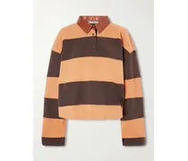 Folio Leather-trimmed Striped Cotton-jersey Sweatshirt - Orange
