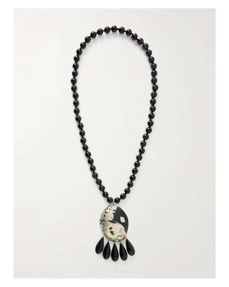 JULIETTA Helix Rhodium-plated, Onyx And Resin Necklace - Black Black