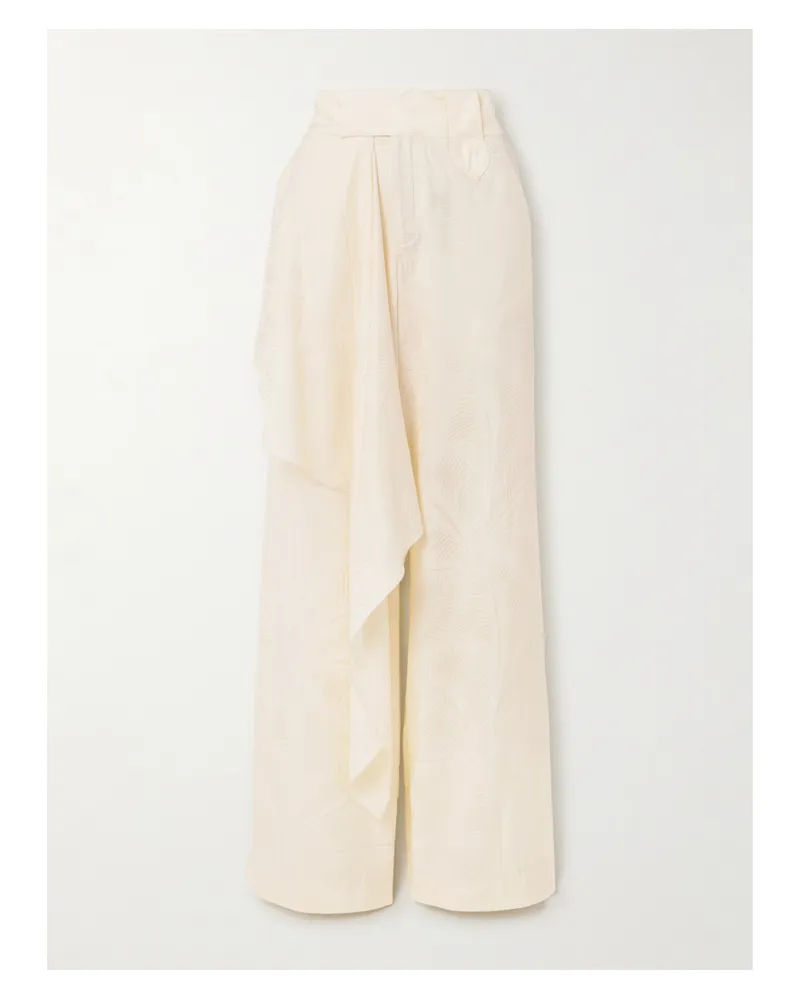 Johanna Ortiz Calma Draped Satin-jacquard Straight-leg Pants - Neutrals Neutrals