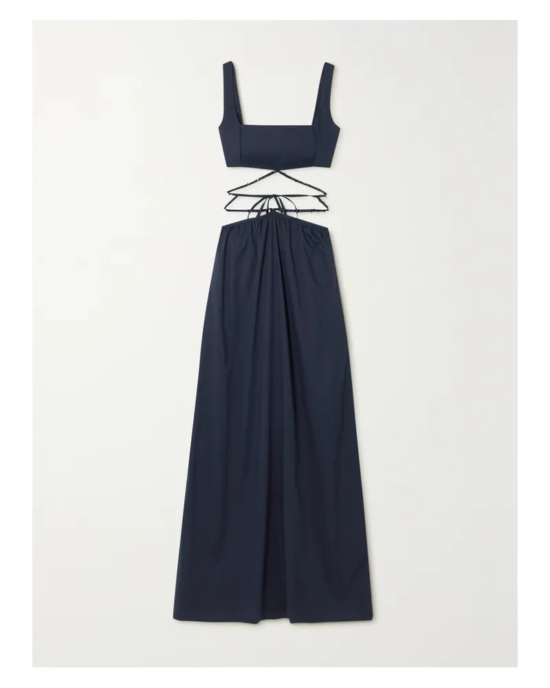 AGUA BENDITA Peonia Maxikleid Aus Baumwollpopeline Mit Cut-out Und Zierperlen - Blau Blau