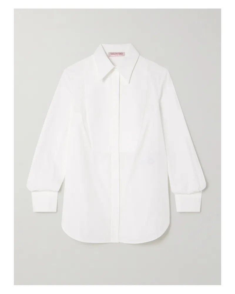 Valentino Garavani Hemd Aus Baumwoll-piqué Mit Popelinebesatz - Weiß Weiß
