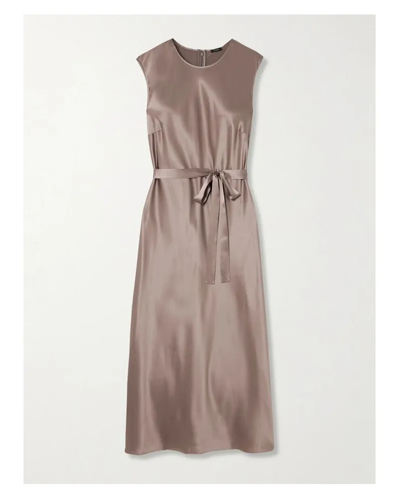 Joseph Garnier Midikleid Aus Seidensatin Mit Bindegürtel - Braun Braun