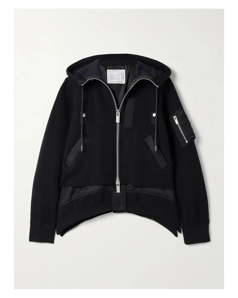 Sacai Mehrlagiger Hoodie Aus Jersey Aus Einer Baumwollmischung Mit Satin Und Ripsbandbesatz - Schwarz Schwarz