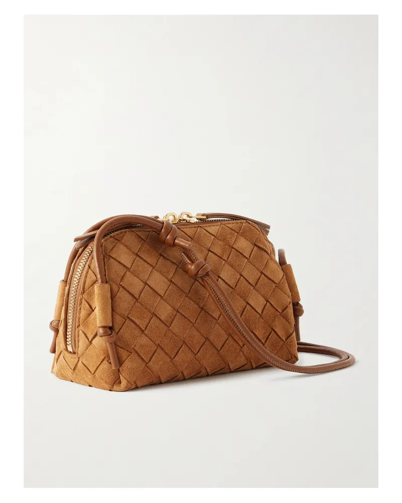 Bottega Veneta Concert Pouch Intrecciato Suede Shoulder Bag - Brown Brown