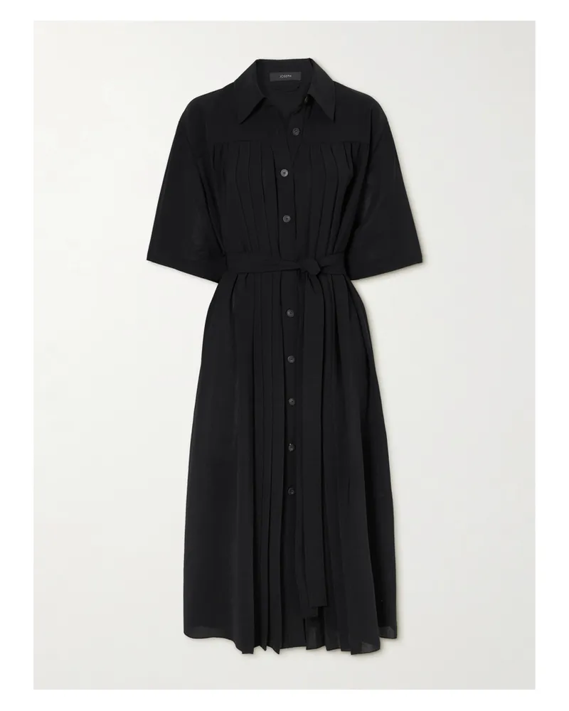 Joseph Arcade Midi-hemdblusenkleid Aus Crêpe Mit Falten Und Bindegürtel - Schwarz Schwarz