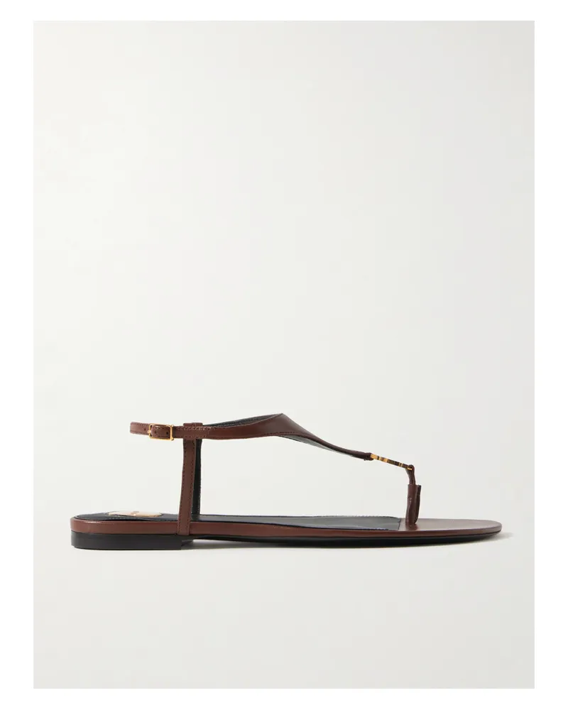 Saint Laurent Cassandra Logo-embellished Leather Slingback Sandals - Brown Brown