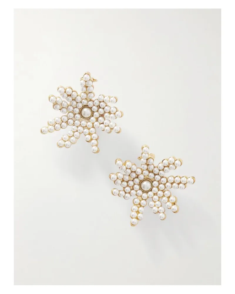 Oscar de la Renta Flower Goldfarbene Ohrclips Mit Kunstperlen - Weiß Weiß