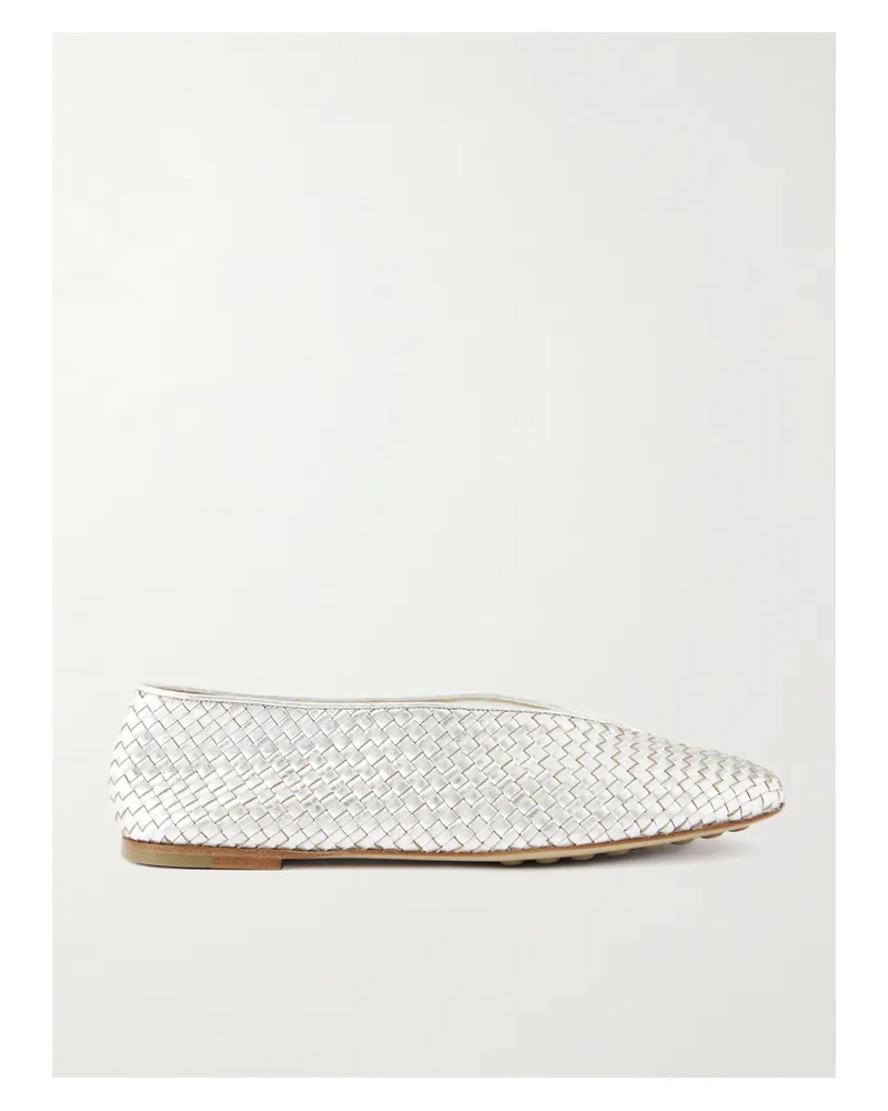 Bottega Veneta Rosa Metallic Intrecciato Leather Ballet Flats - Silver Silver