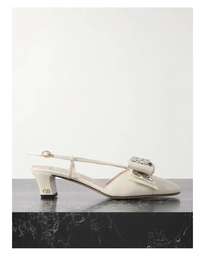 Valentino Garavani Bowow Slingback-pumps Aus Leder Mit Verzierung - Elfenbein Elfenbein