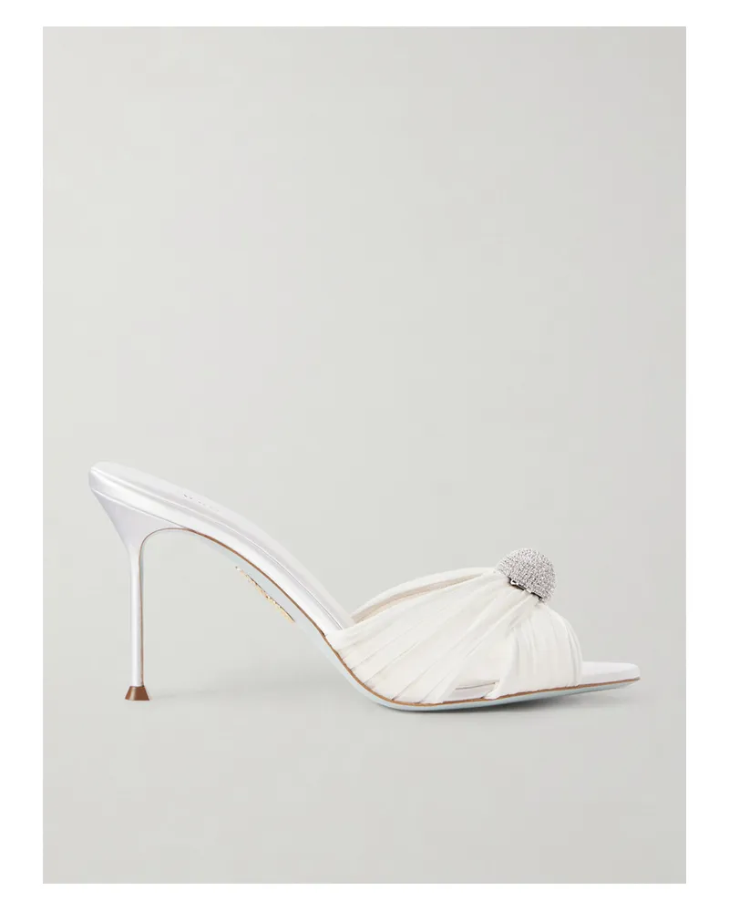 Aquazzura Mystery 85 Embellished Chiffon Mules - White White