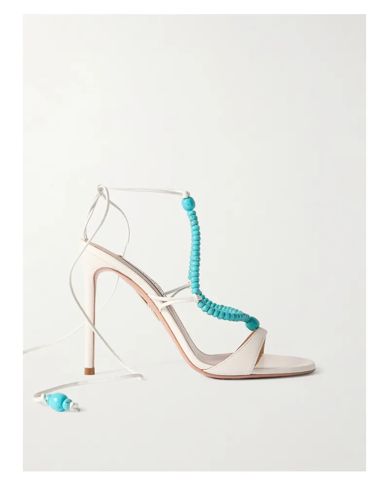 Aquazzura Amalfi 105 Sandalen Aus Leder Mit Zierperlen - Weiß Weiß