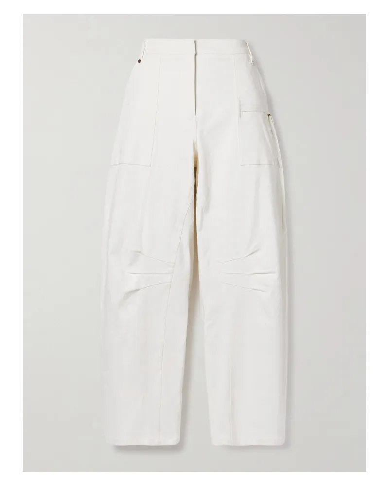 Cult Gaia Ewa Barrel-hose Aus Baumwoll-twill Mit Falten - Wollweiß Wollweiß