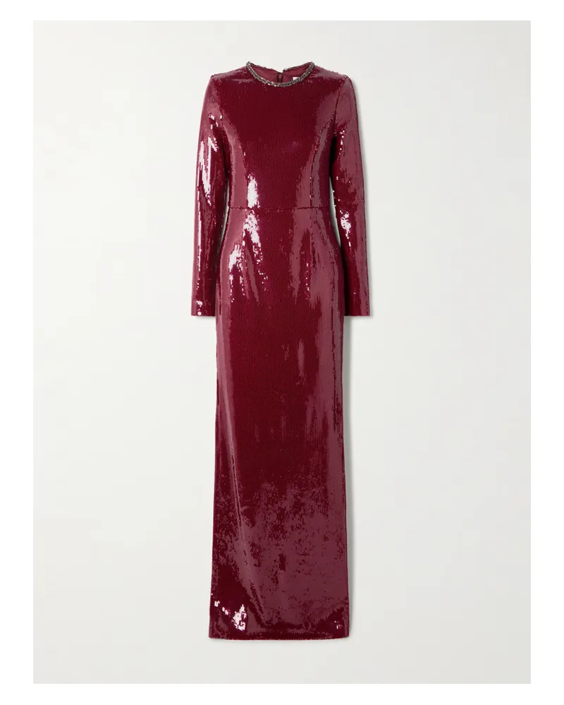 Rebecca Vallance Nero Robe Aus Stretch-mesh Mit Pailletten Und Kristallen - Burgunder Burgunder