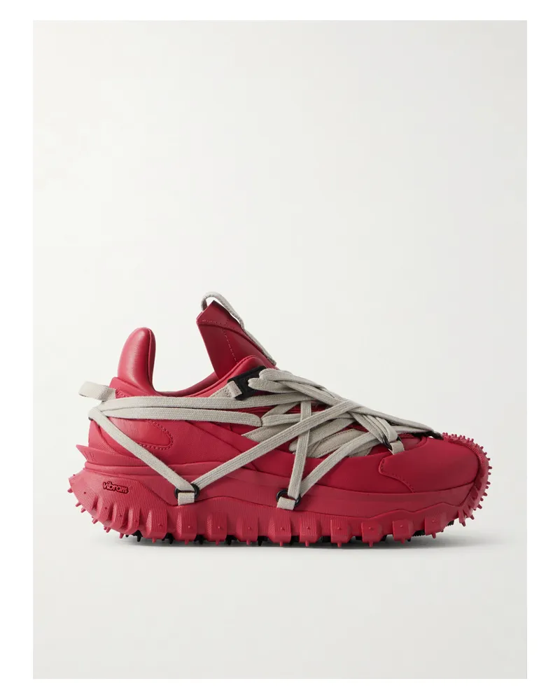 Rick Owens Moncler Trailgrip Megalace® Leather And Rubber Sneakers - Red Red