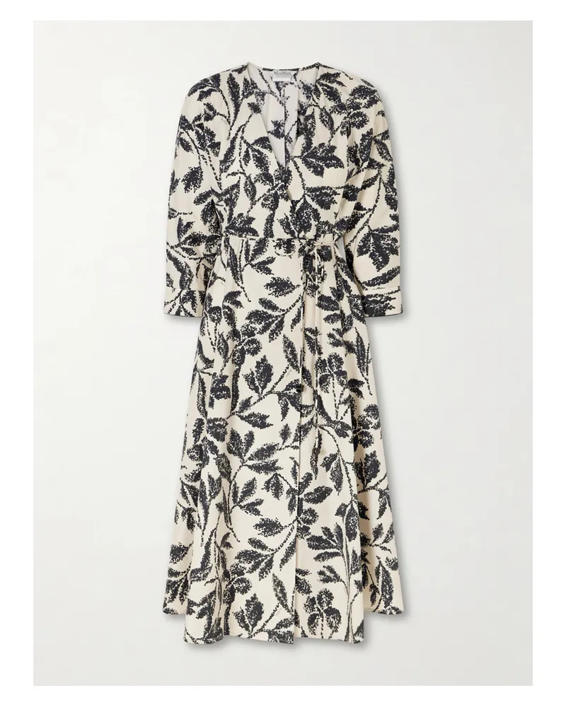 Max Mara Floral-print Cotton-poplin Wrap Dress - Neutrals Neutrals