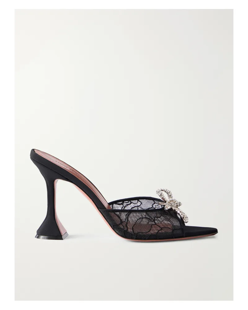 Amina Muaddi Rosie 95 Crystal-embellished Lace Sandals - Black Black