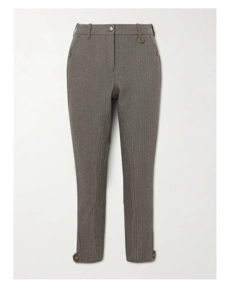 Burberry Eng Geschnittene Hose Aus Einer Baumwollmischung Mit Fischgratmuster Und Verzierung - Grau Grau