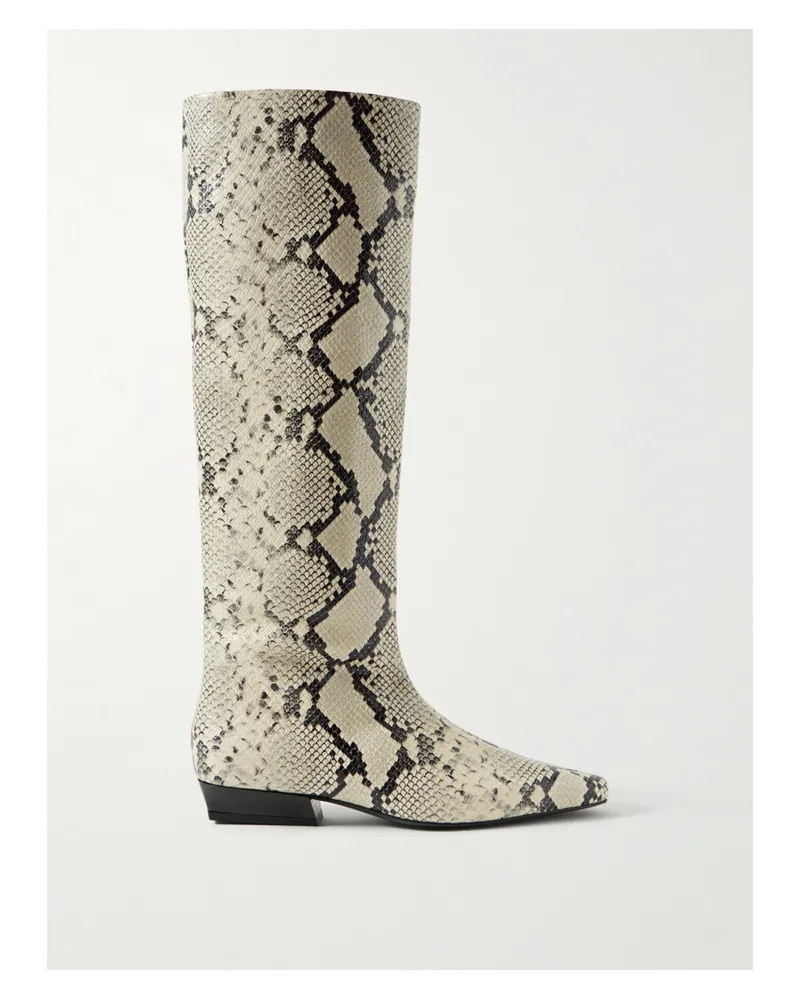 STAUD Wally Snake-effect Leather Knee Boots - Animal print Animal