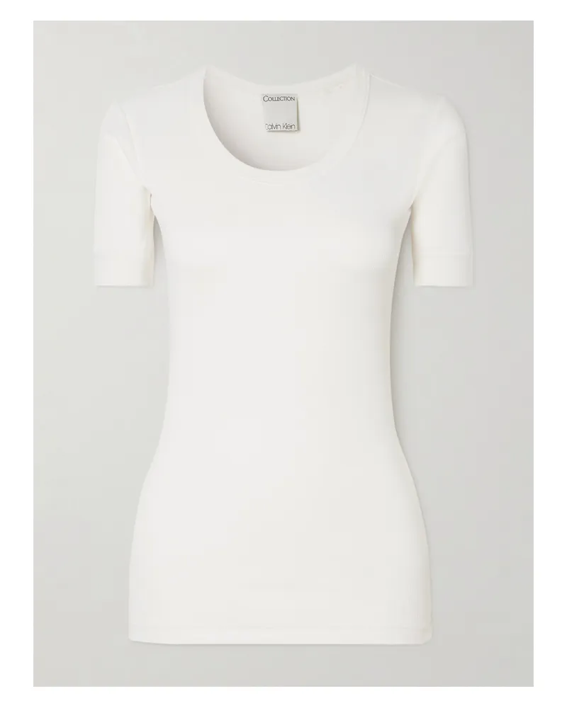 Calvin Klein Aubriella T-shirt Aus Geripptem Jersey Aus Einer Biobaumwollmischung - Weiß Weiß