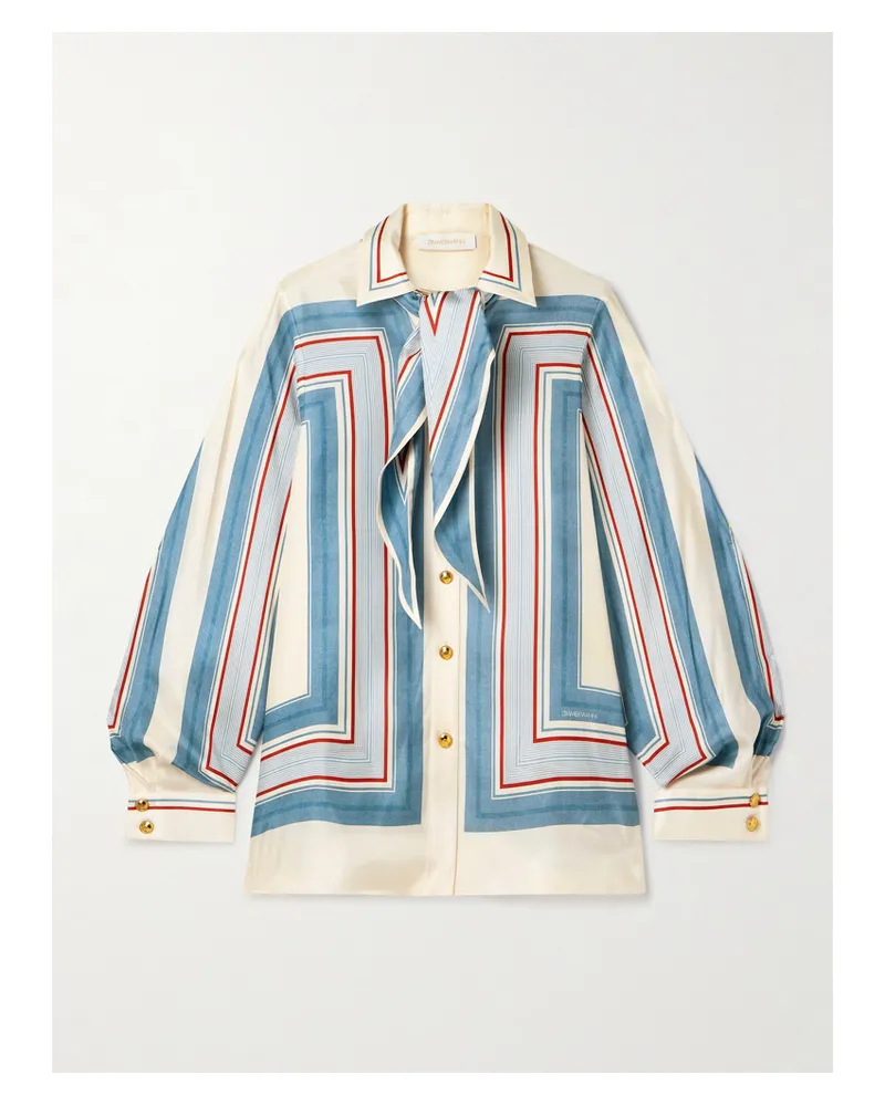Zimmermann Tie-neck Striped Silk-twill Shirt - Blue Blue