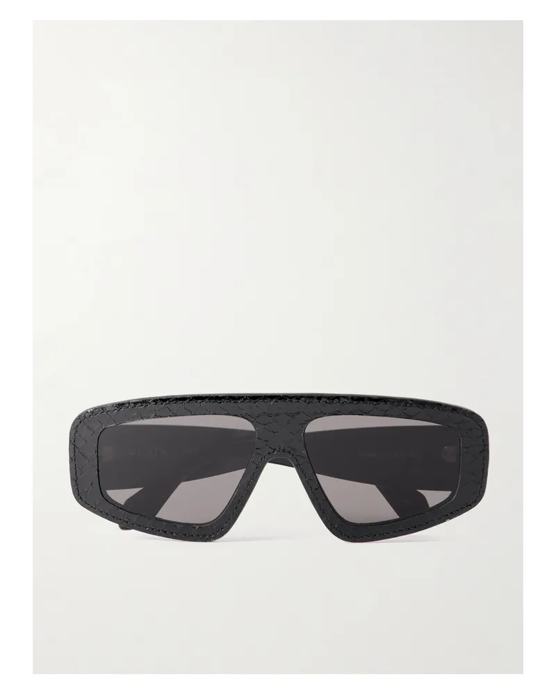 Alaïa Mask D-frame Snake-effect Leather And Acetate Sunglasses - Black Black
