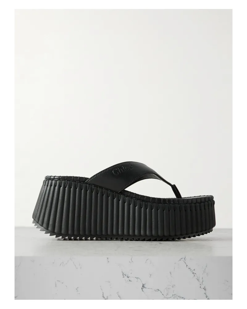 Chloé Nama Leather Platform Flip Flops - Black Black
