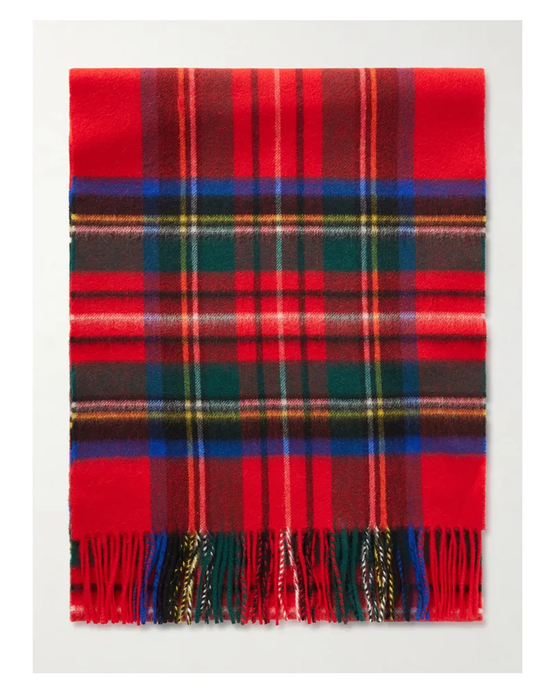 Johnstons of Elgin Fringed Checked Cashmere Scarf - Red Red