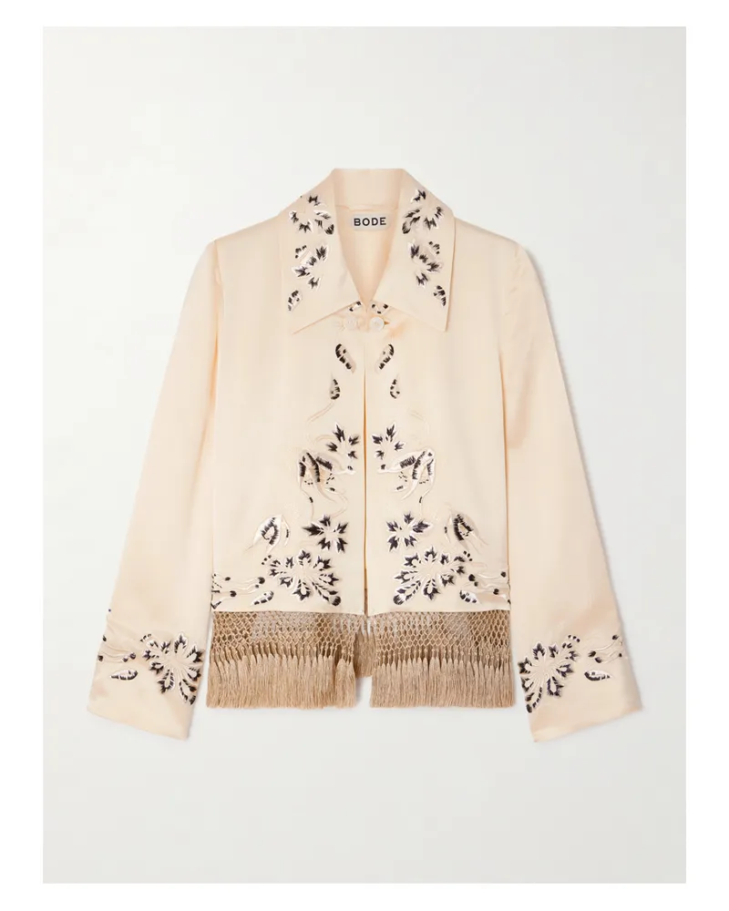BODE Phantasm Jacke Aus Seidensatin Mit Stickereien Und Fransen - Ecru Ecru