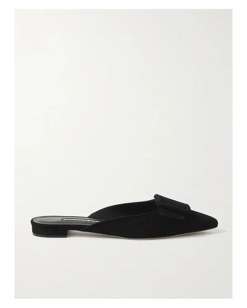 Manolo Blahnik Maysale Buckled Suede Point-toe Flats - Black Black