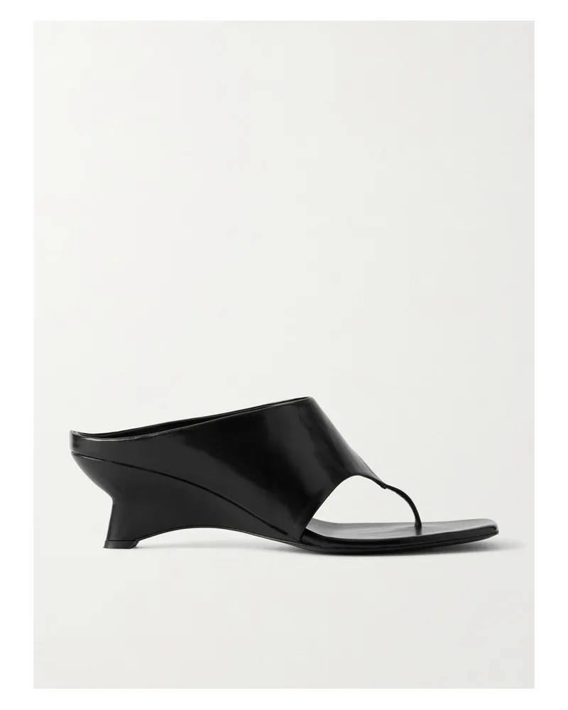 KHAITE Marlowe Leather Wedge Mules - Black Black