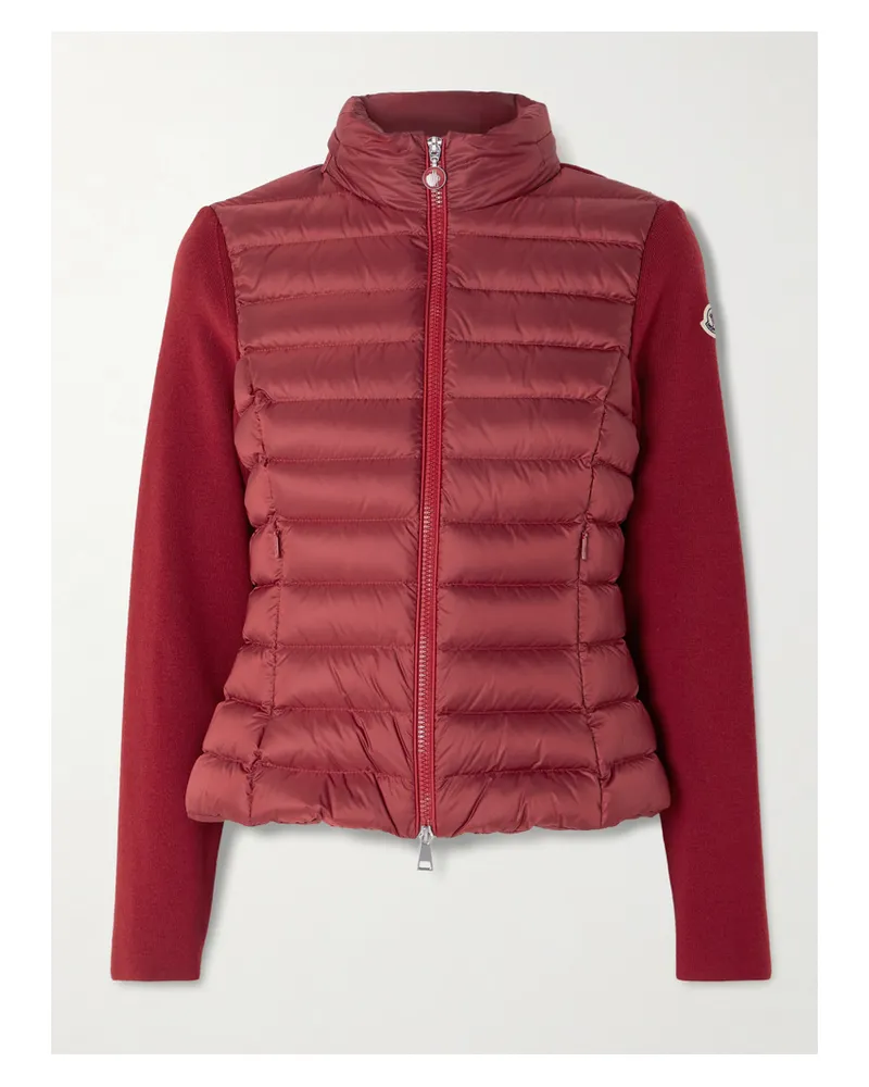 Moncler Appliquéd Wool-blend And Quilted Shell Down Cardigan - Red Red