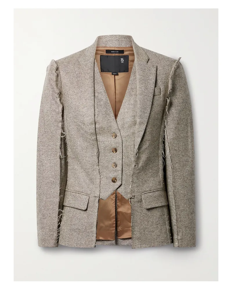 R13 Blazer Aus Melierter Merinowolle Mit Fransen - Neutral Neutral