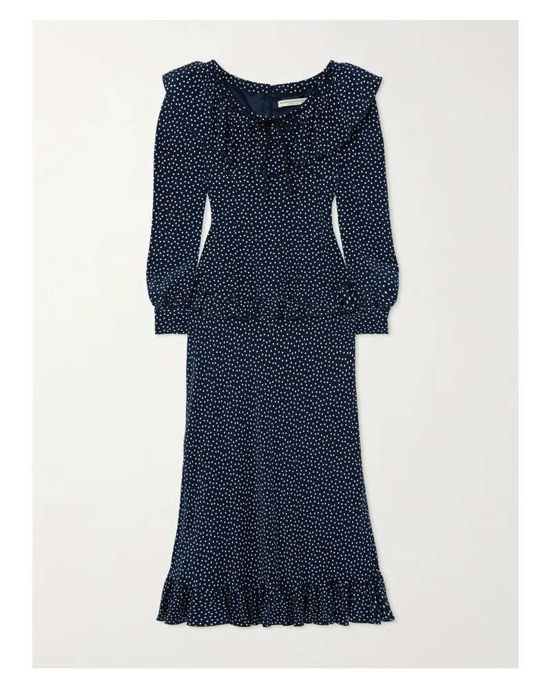 Alessandra Rich Midikleid Aus Crêpe De Chine Aus Seide Mit Punkten Und Rüschen - Blau Blau
